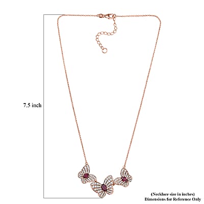 GP Trionfo Collection Premium Niassa Ruby (FF) and White Zircon 5.10 ctw Butterfly Necklace in 18K Vermeil Rose Gold Over Sterling Silver 18 Inches