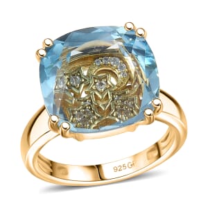 GP Celestial Dream Collection Sky Blue Topaz and White Zircon 12.55 ctw Ring in 18K Vermeil Yellow Gold Over Sterling Silver (Size 10.0)