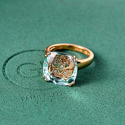 GP Celestial Dream Collection Sky Blue Topaz and White Zircon 12.55 ctw Ring in 18K Vermeil Yellow Gold Over Sterling Silver (Size 10.0)
