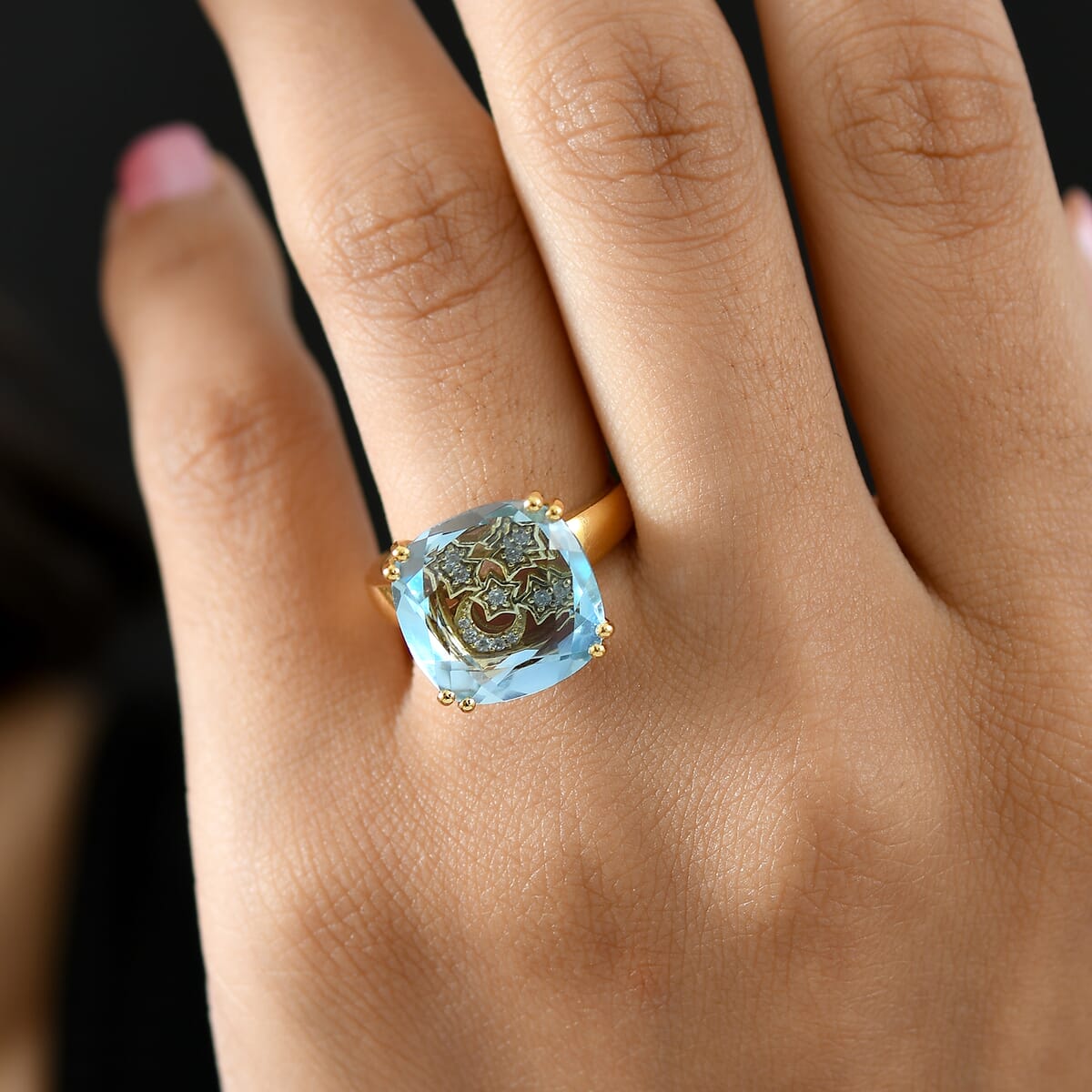GP Celestial Dream Collection Sky Blue Topaz and White Zircon 12.55 ctw Ring in 18K Vermeil Yellow Gold Over Sterling Silver (Size 10.0) image number 2