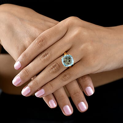 GP Celestial Dream Collection Sky Blue Topaz and White Zircon 12.55 ctw Ring in 18K Vermeil Yellow Gold Over Sterling Silver (Size 10.0)