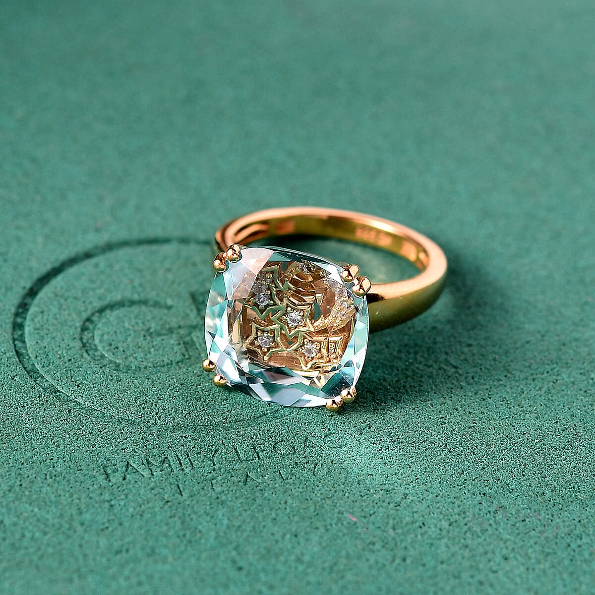 GP Celestial Dream Collection Sky Blue Topaz and White Zircon 12.55 ctw Ring in 18K Vermeil Yellow Gold Over Sterling Silver (Size 9.0) image number 1