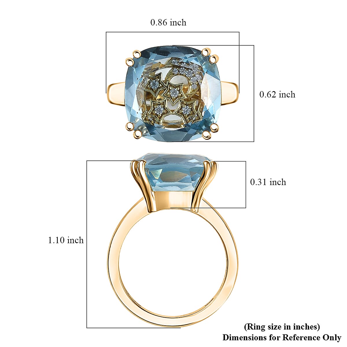 GP Celestial Dream Collection Sky Blue Topaz and White Zircon 12.55 ctw Ring in 18K Vermeil Yellow Gold Over Sterling Silver (Size 9.0) image number 6
