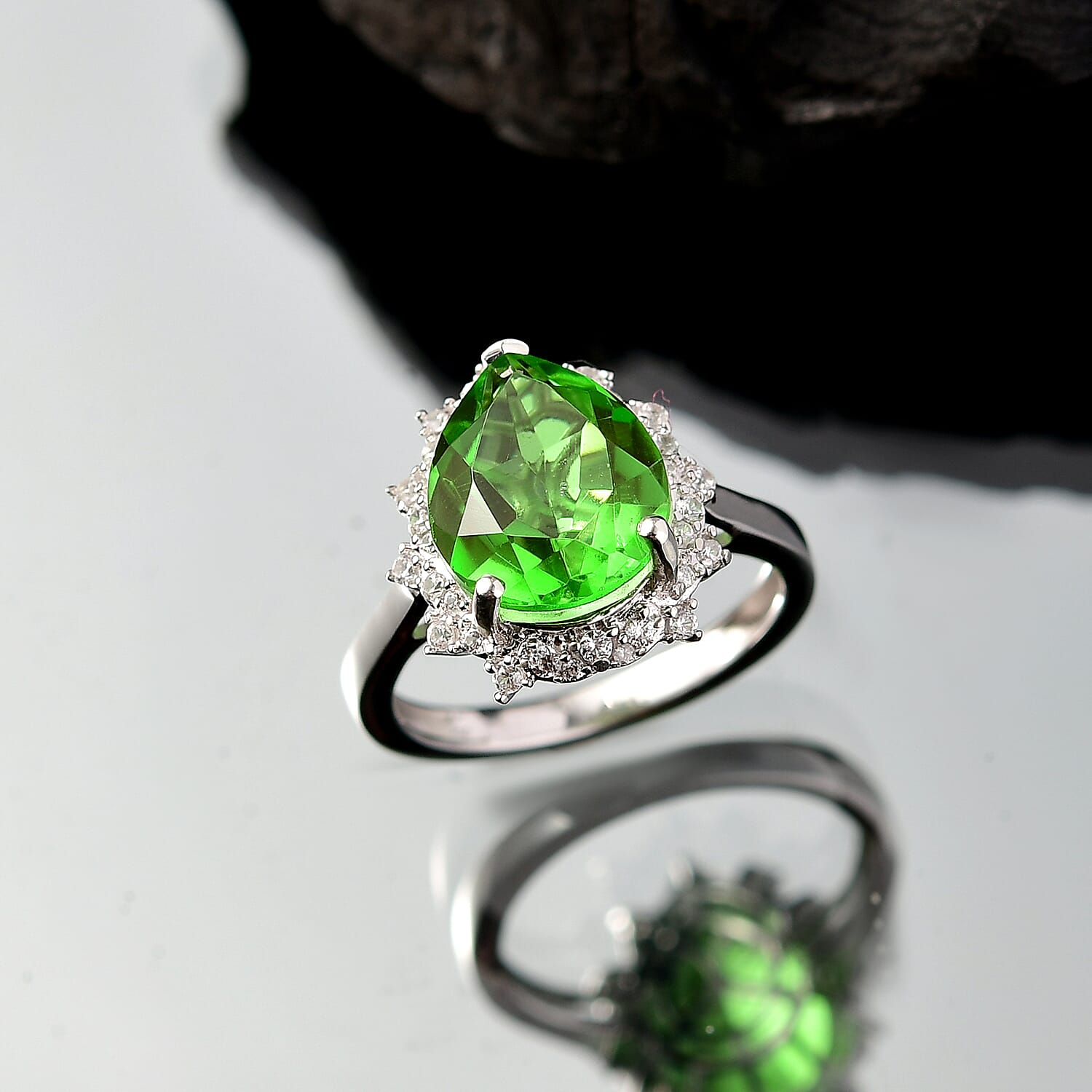 D'Joy Chartreuse Quartz (Triplet) and White Zircon 5.15 ctw Forest Dew Ring in Platinum Over Sterling Silver (Size 10.0)