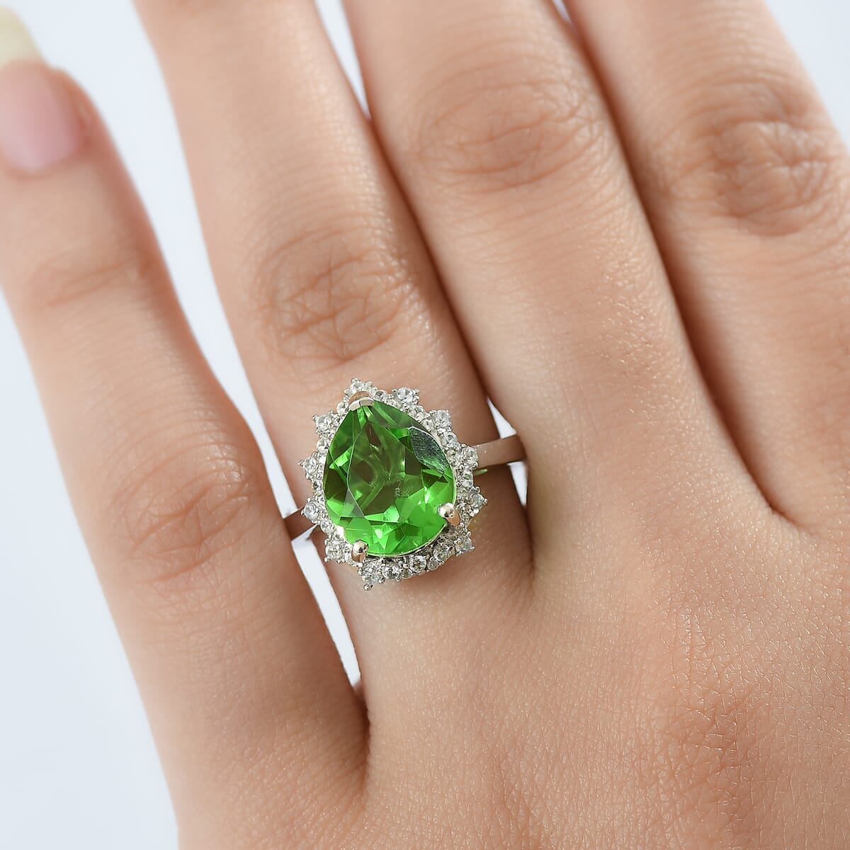 D’Joy Chartreuse Quartz (Triplet) and White Zircon 5.15 ctw Forest Dew Ring in Platinum Over Sterling Silver (Size 10.0) image number 2