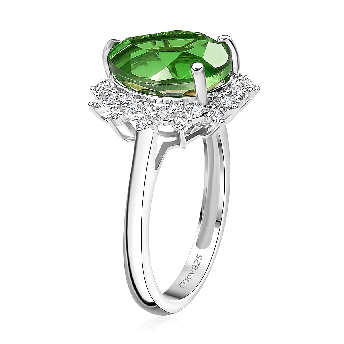 D'Joy Chartreuse Quartz (Triplet) and White Zircon 5.15 ctw Forest Dew Ring in Platinum Over Sterling Silver (Size 10.0)