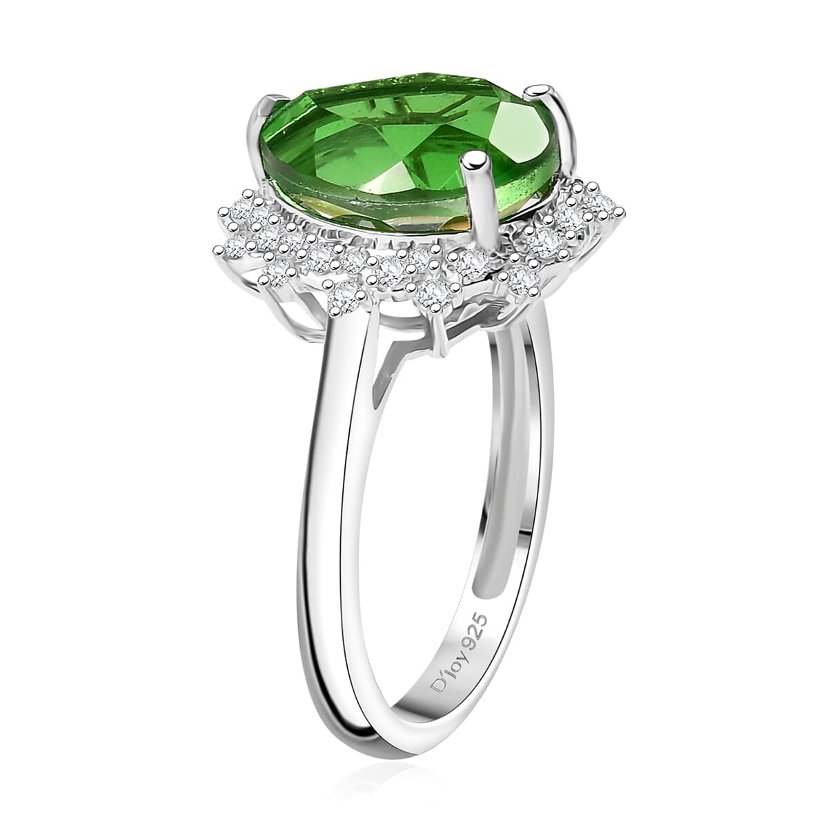 D’Joy Chartreuse Quartz (Triplet) and White Zircon 5.15 ctw Forest Dew Ring in Platinum Over Sterling Silver (Size 10.0) image number 3