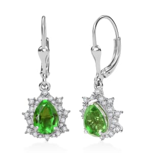 D’Joy Chartreuse Quartz (Triplet) and White Zircon 3.15 ctw Forest Dew Earrings in Platinum Over Sterling Silver
