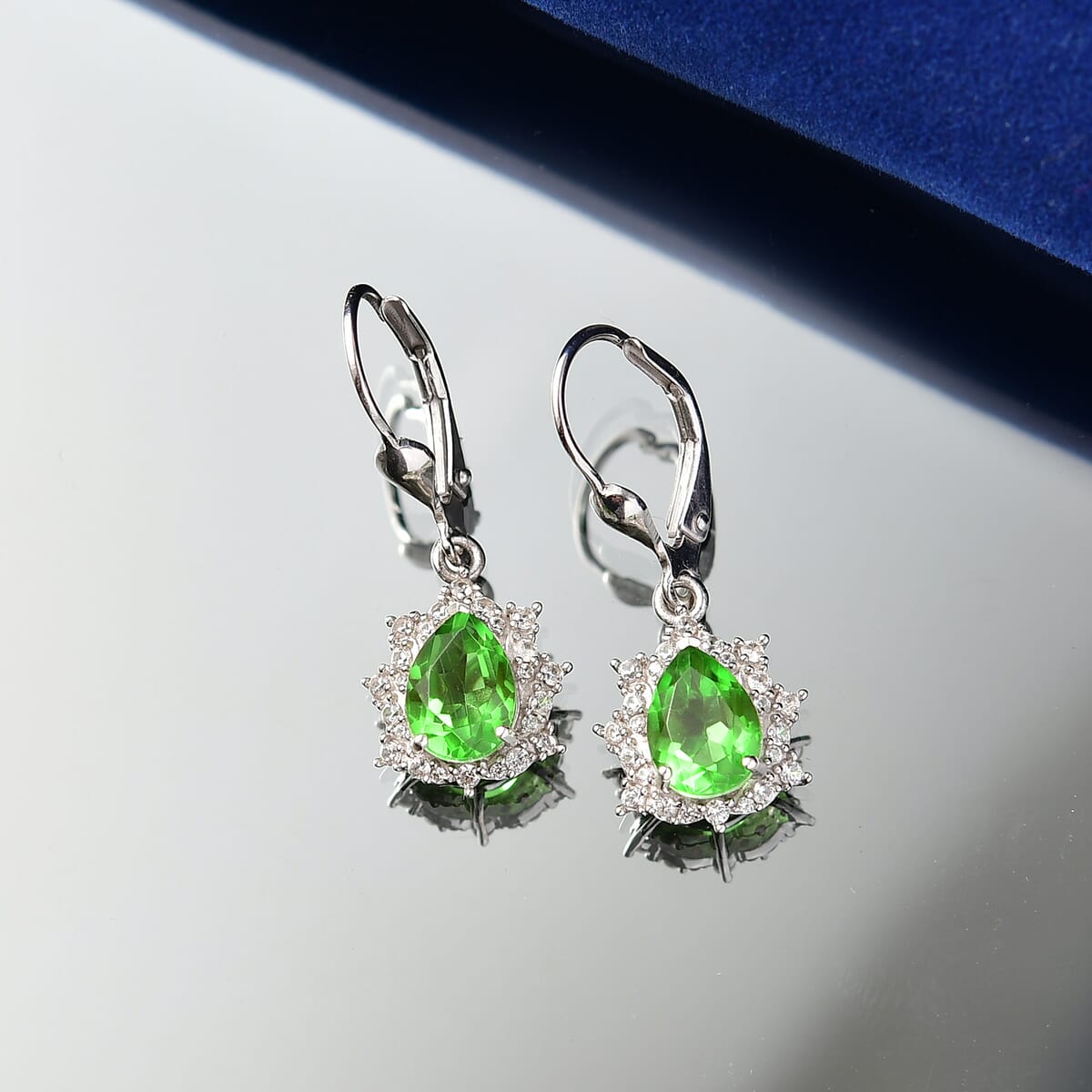 D’Joy Chartreuse Quartz (Triplet) and White Zircon 3.15 ctw Forest Dew Earrings in Platinum Over Sterling Silver image number 1