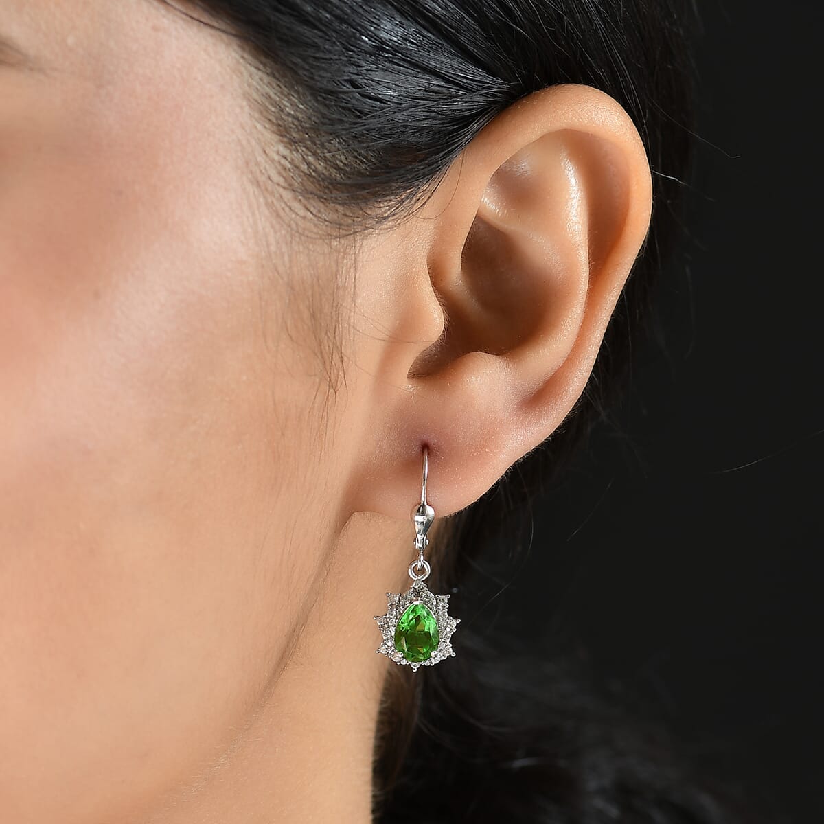 D’Joy Chartreuse Quartz (Triplet) and White Zircon 3.15 ctw Forest Dew Earrings in Platinum Over Sterling Silver image number 2