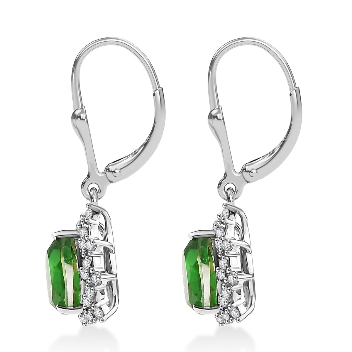 D’Joy Chartreuse Quartz (Triplet) and White Zircon 3.15 ctw Forest Dew Earrings in Platinum Over Sterling Silver image number 3