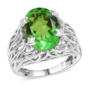 D’Joy Chartreuse Quartz (Triplet) 6.20 ctw Verdant Vines Ring in Platinum Over Sterling Silver (Size 10.0) 