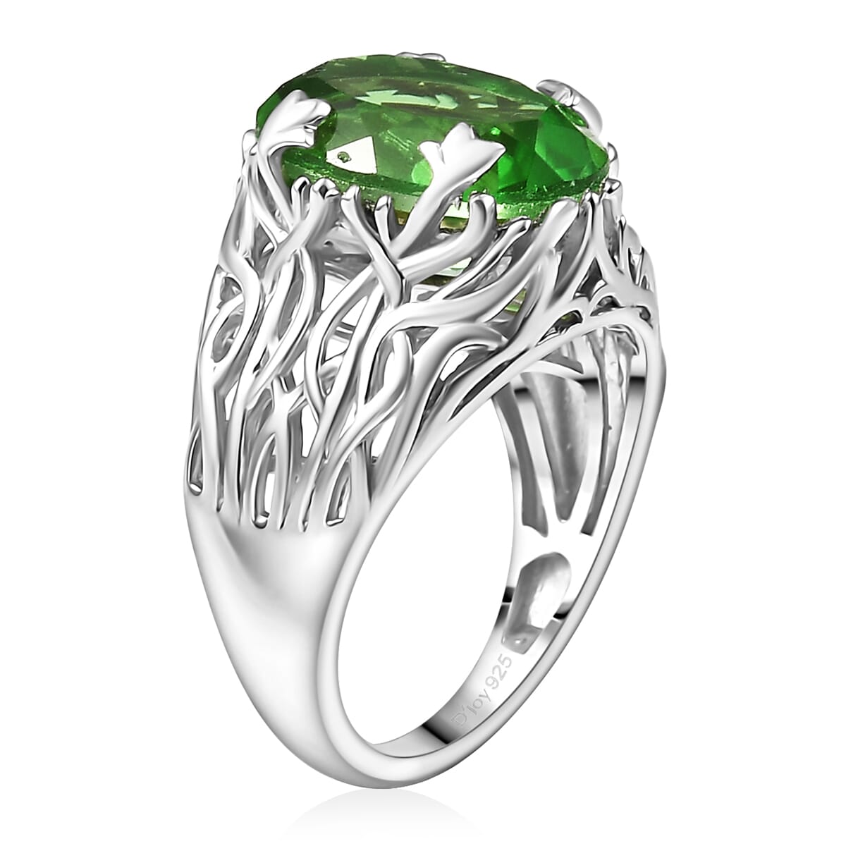 D’Joy Chartreuse Quartz (Triplet) 6.20 ctw Verdant Vines Ring in Platinum Over Sterling Silver (Size 8.0)  image number 3