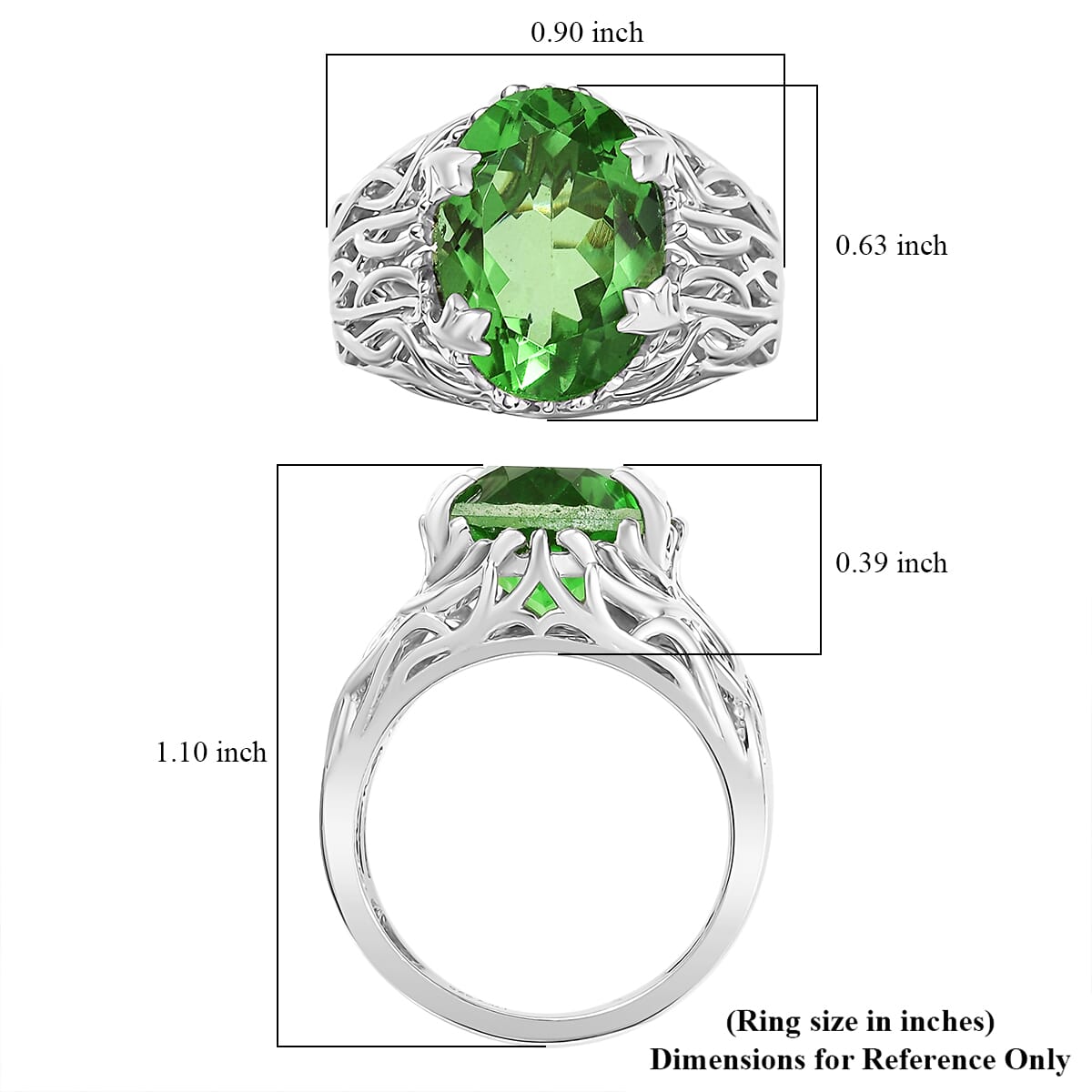 D’Joy Chartreuse Quartz (Triplet) 6.20 ctw Verdant Vines Ring in Platinum Over Sterling Silver (Size 8.0)  image number 5