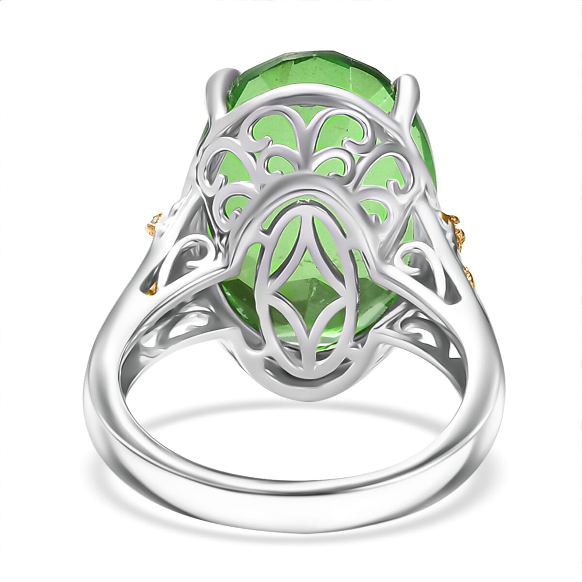 Ever True Chartreuse Quartz (Triplet) 12.75 ctw and White Zircon Floral Ring in 18K YG Plated and Platinum Bond (Size 10.0) image number 4