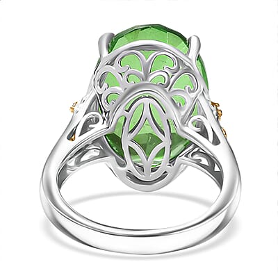 EverTrue Chartreuse Quartz (Triplet) 12.75 ctw and White Zircon Floral Ring in 18K YG Plated and Platinum Bond (Size 5.0)
