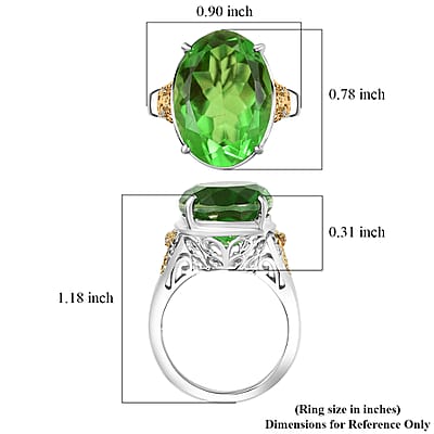 EverTrue Chartreuse Quartz (Triplet) 12.75 ctw and White Zircon Floral Ring in 18K YG Plated and Platinum Bond (Size 6.0)
