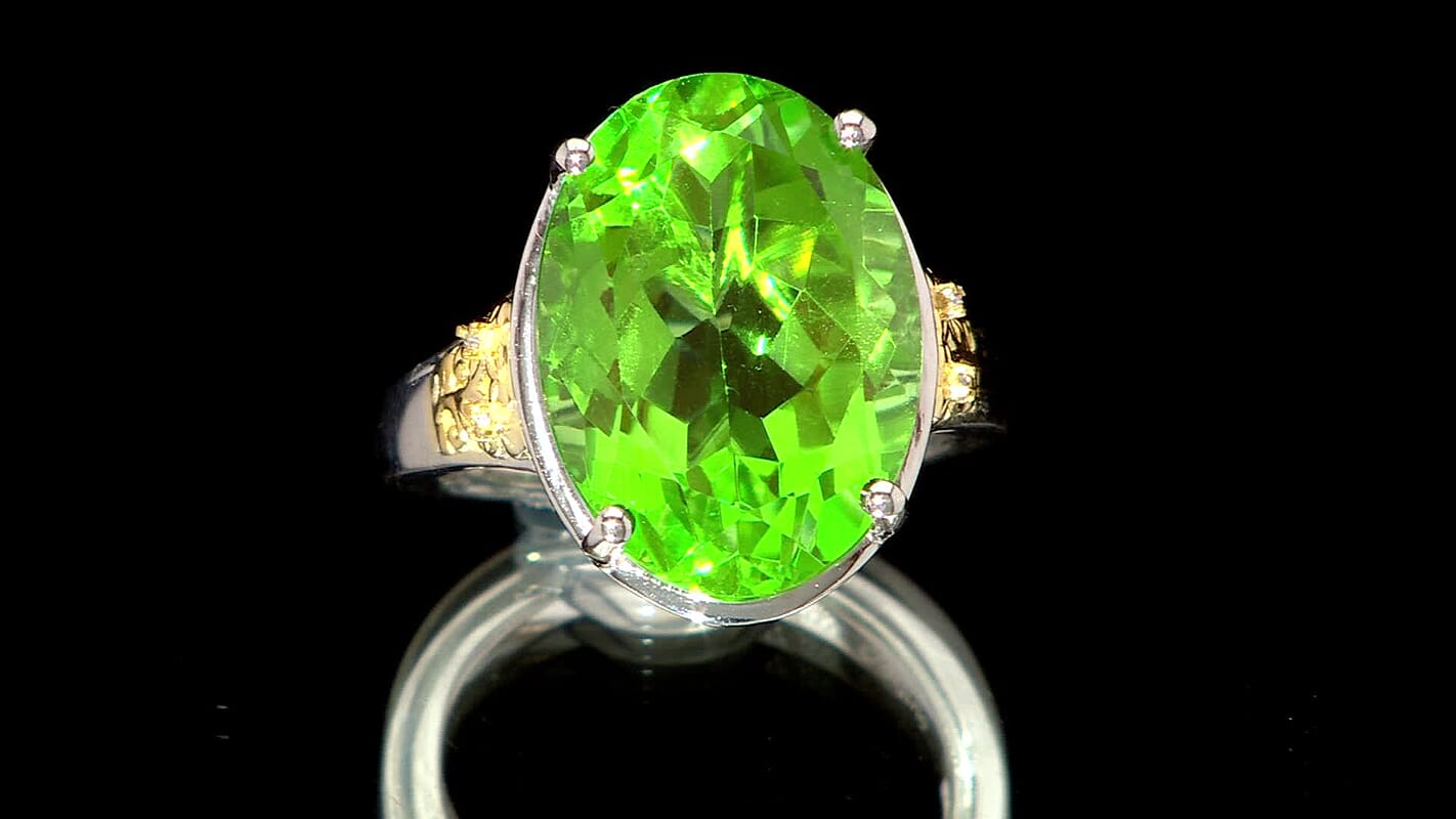 Ever True Chartreuse Quartz (Triplet) 12.75 ctw and White Zircon Floral Ring in 18K YG Plated and Platinum Bond (Size 10.0) (Del. in 10-12 Days)