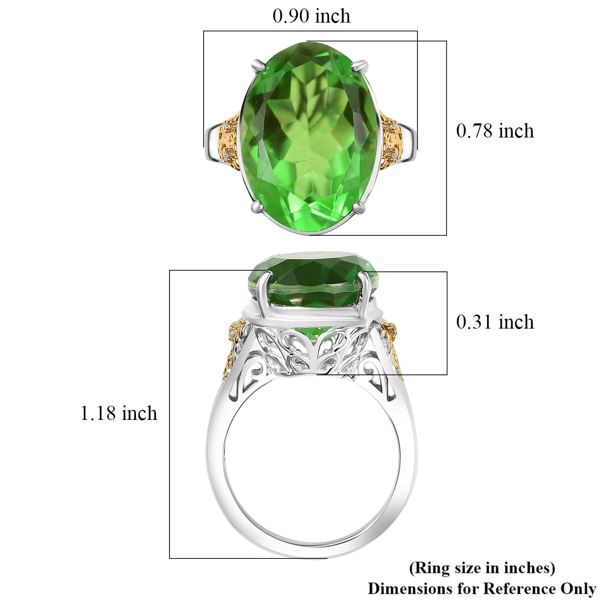Ever True Chartreuse Quartz (Triplet) 12.75 ctw and White Zircon Floral Ring in 18K YG Plated and Platinum Bond (Size 7.0) image number 5