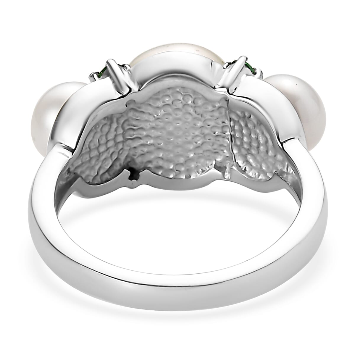Ever True White Freshwater Pearl, Simulated Green Diamond Garden Trio Ring in Stainless Steel (Size 10.0) (Del. in 8-10 Days) 0.35 ctw image number 4