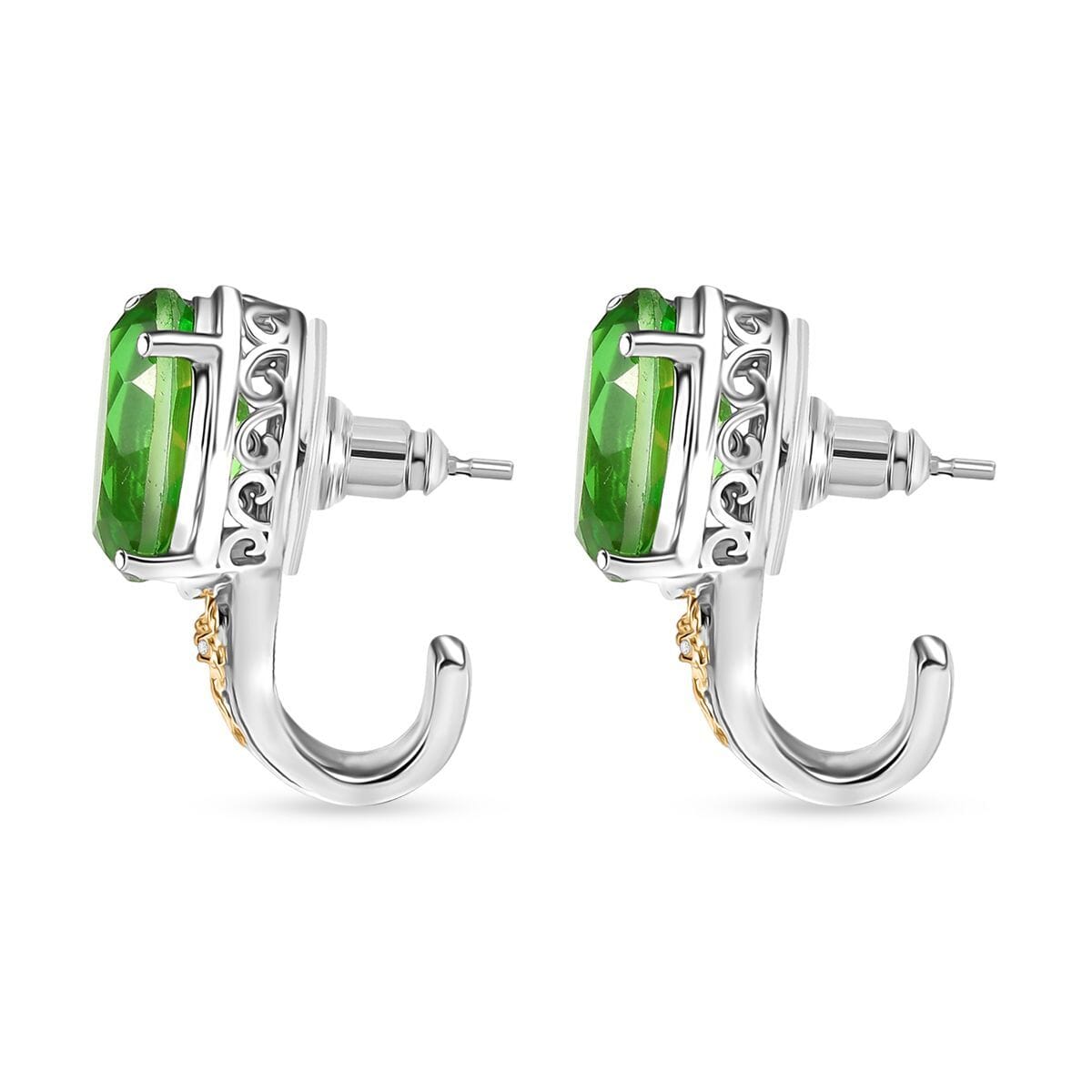 Ever True Chartreuse Quartz (Triplet) and White Zircon 12.40 ctw Floral J-Hoop Earrings in 18K YG Plated and Platinum Bond image number 3