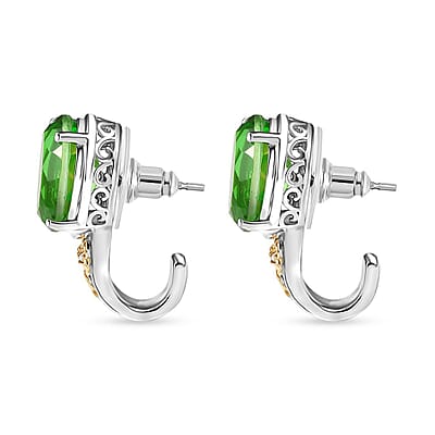 EverTrue Chartreuse Quartz (Triplet) and White Zircon 12.40 ctw Floral J-Hoop Earrings in 18K YG Plated and Platinum Bond
