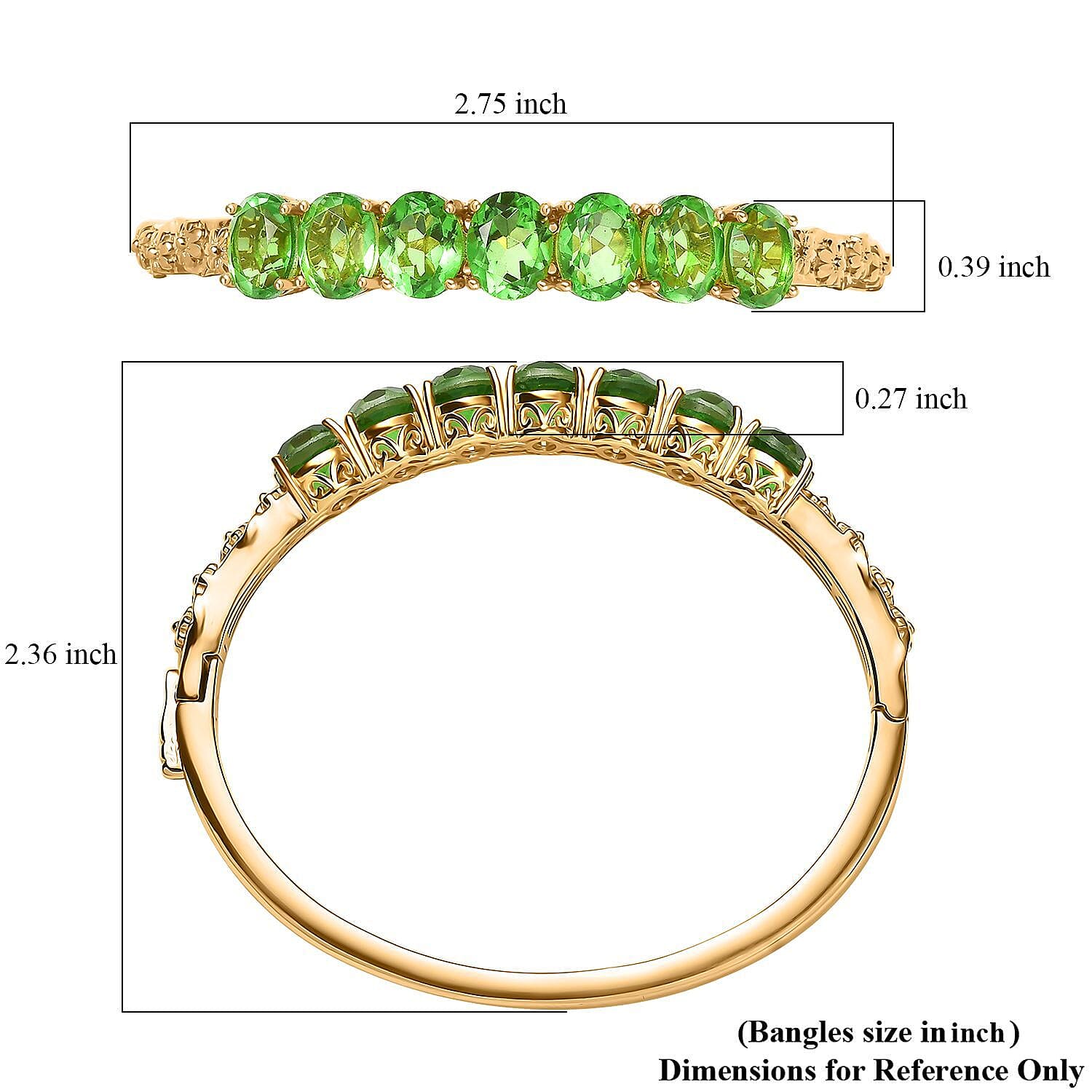 EverTrue Chartreuse Quartz (Triplet) 13.50 ctw Floral Vines Bangle Bracelet in 18K YG Plated (6.50 In)