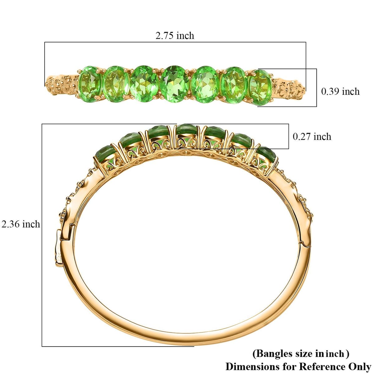 Ever True Chartreuse Quartz Floral Vines Bangle Bracelet in 18K YG Plated (6.50 In) 13.50 ctw image number 5