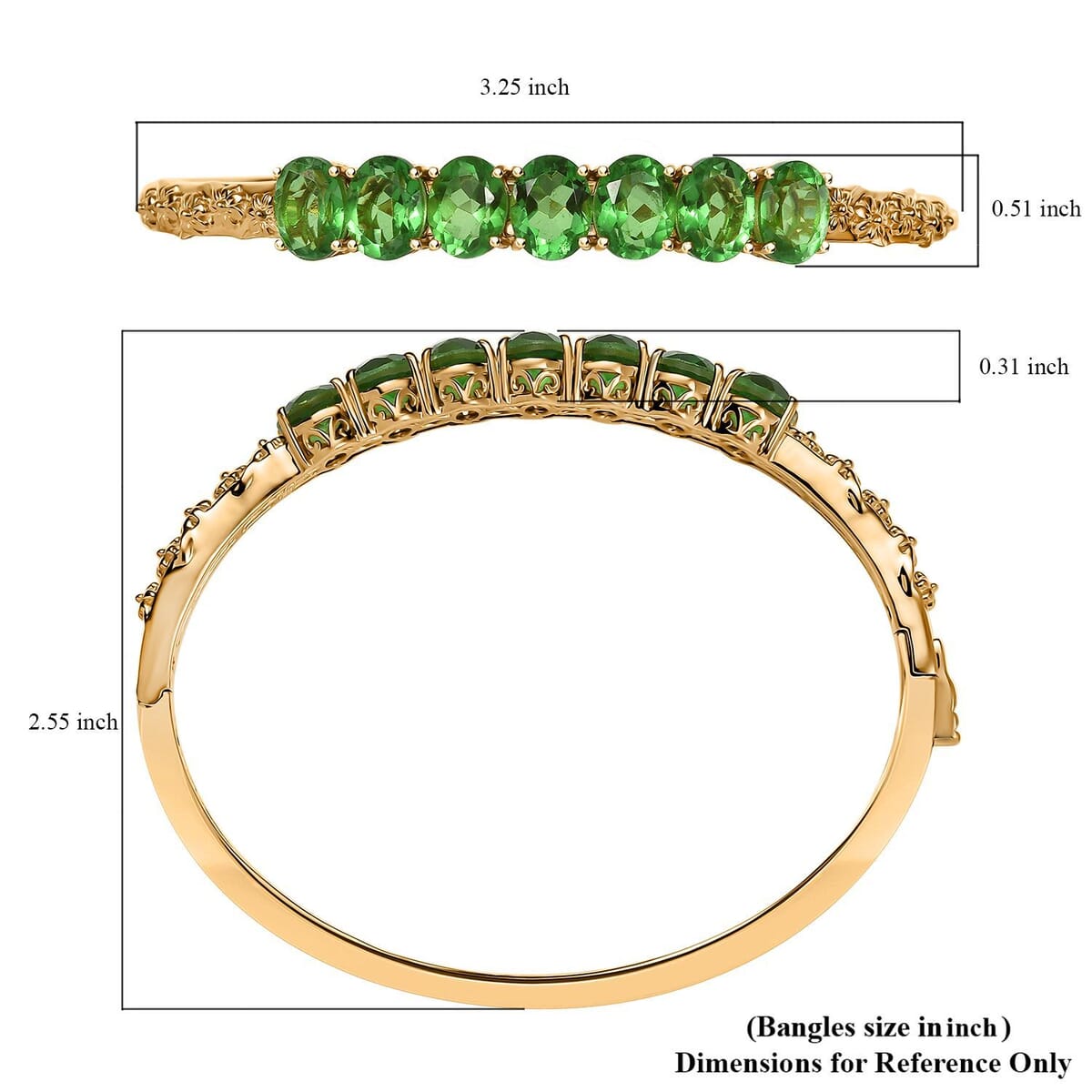 Ever True Chartreuse Quartz (Triplet) 13.50 ctw Floral Vines Bangle Bracelet in 18K YG Plated (7.25 In) image number 5