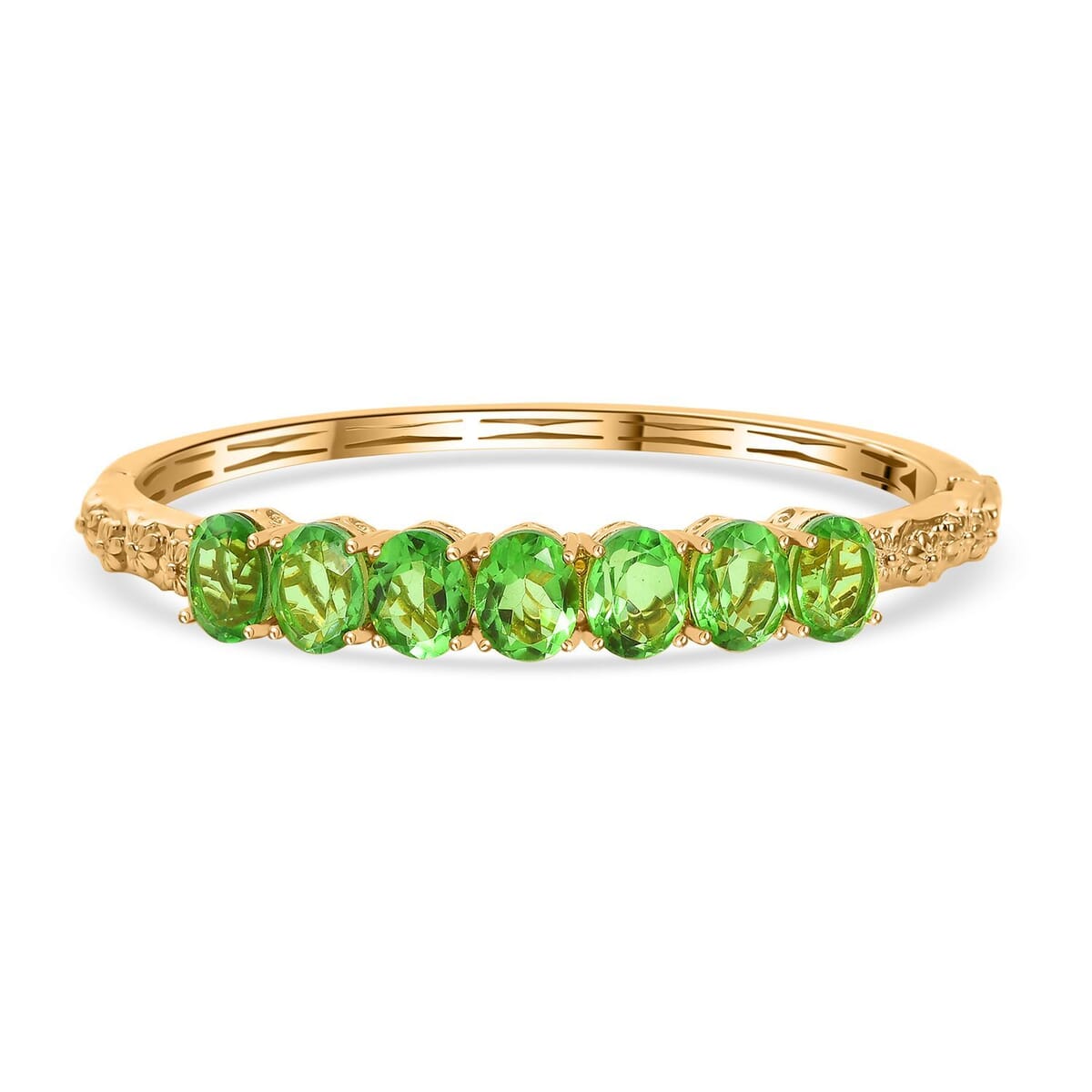 Ever True Chartreuse Quartz (Triplet) 13.50 ctw Floral Vines Bangle Bracelet in 18K YG Plated (8.00 In) image number 0