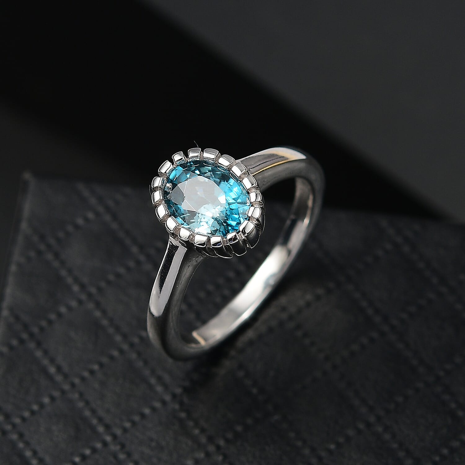 Cambodian Blue Zircon 2.00 ctw Ring in Rhodium Over Sterling Silver (Size 6.5)