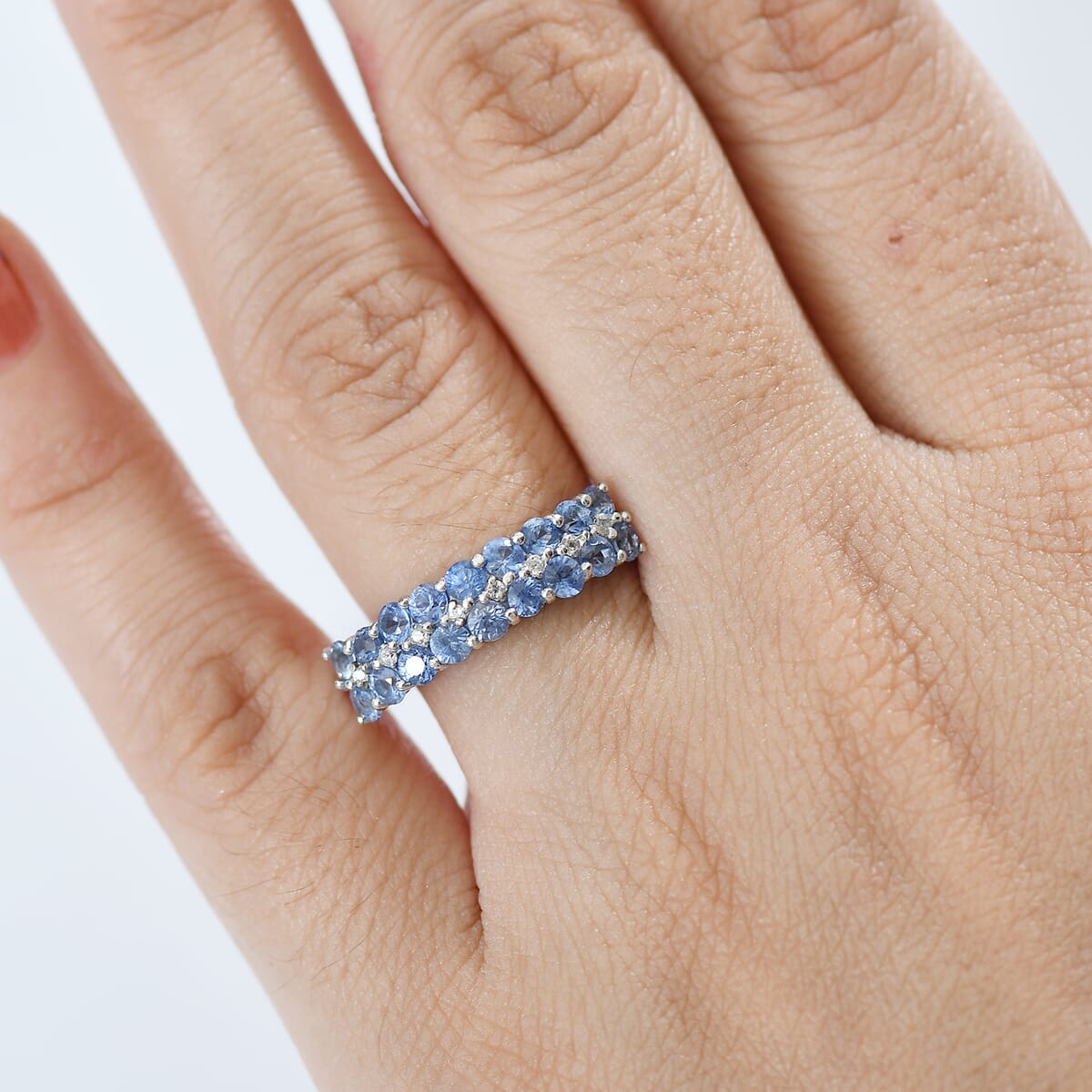 D'Joy Premium Ceylon Blue Sapphire and White Zircon 1.65 ctw Ring in Rhodium Over Sterling Silver (Size 10.0) image number 2