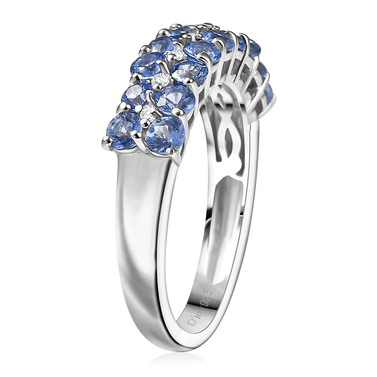 D'Joy Premium Ceylon Blue Sapphire and White Zircon 1.65 ctw Ring in Rhodium Over Sterling Silver (Size 10.0) image number 3
