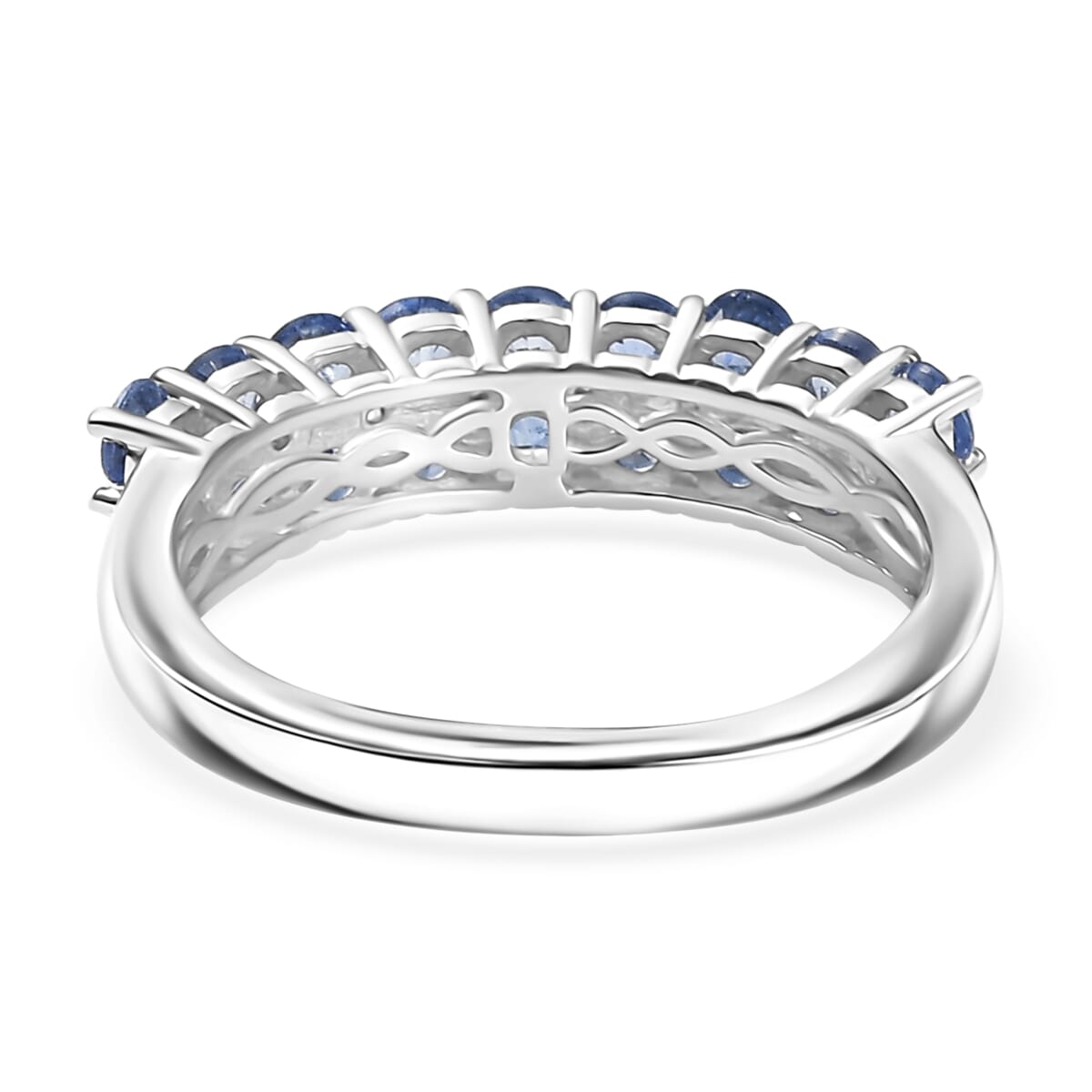 D'Joy Premium Ceylon Blue Sapphire and White Zircon 1.65 ctw Ring in Rhodium Over Sterling Silver (Size 10.0) image number 4