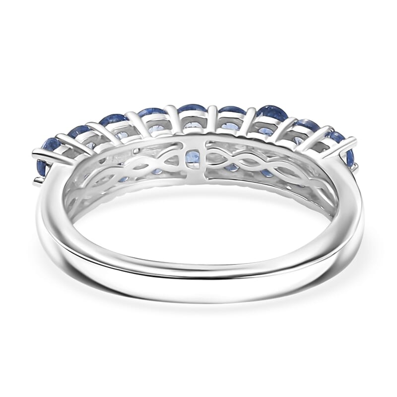 D'Joy Premium Ceylon Blue Sapphire and White Zircon 1.65 ctw Ring in Rhodium Over Sterling Silver (Size 10.0)