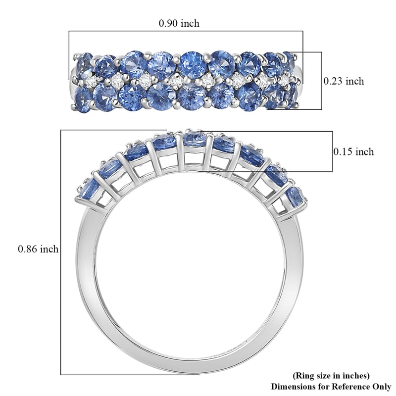D'Joy Premium Ceylon Blue Sapphire and White Zircon 1.65 ctw Ring in Rhodium Over Sterling Silver (Size 10.0)