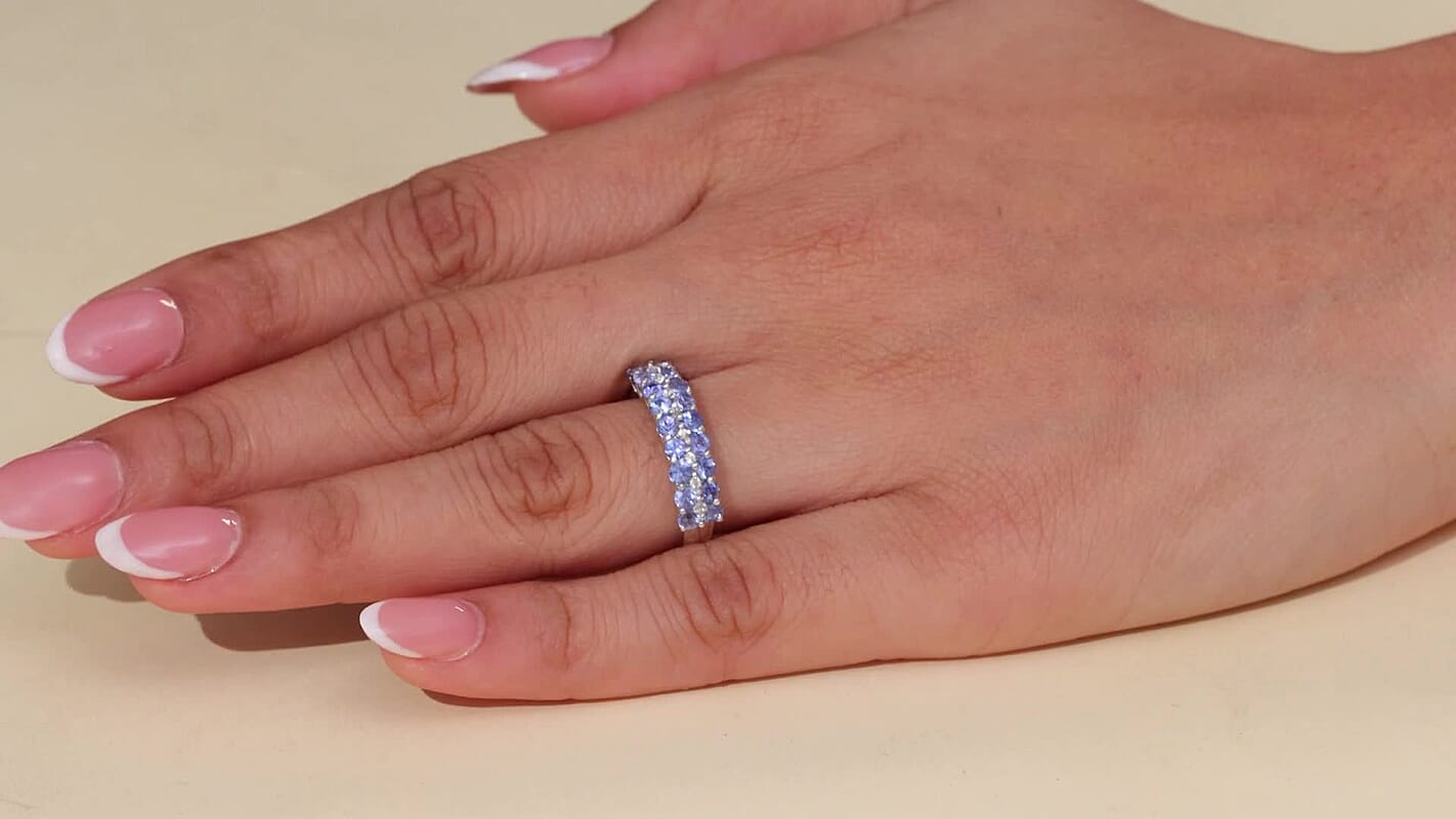 D'Joy Premium Ceylon Blue Sapphire, White Zircon Ring in Rhodium Over Sterling Silver (Size 10.0) 1.65 ctw