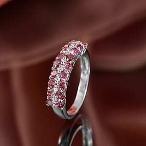 D'Joy Premium Ouro Fino Rubellite and White Zircon 1.50 ctw Ring in Rhodium Over Sterling Silver (Size 10.0)