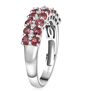 D'Joy Premium Ouro Fino Rubellite and White Zircon 1.50 ctw Ring in Rhodium Over Sterling Silver (Size 10.0)
