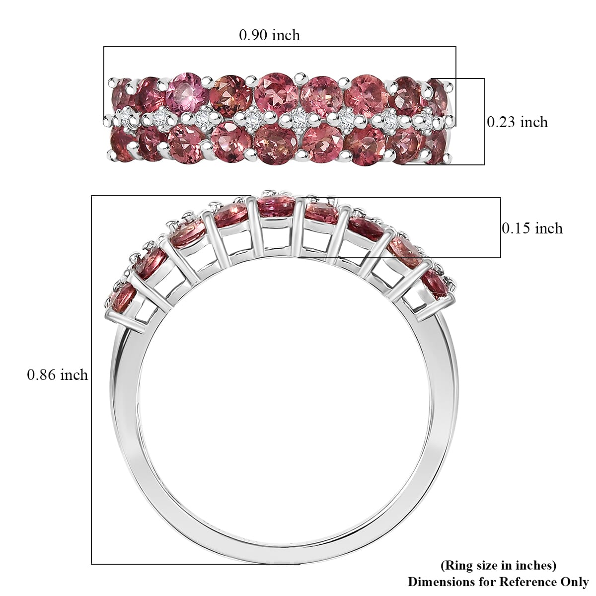 D'Joy Premium Ouro Fino Rubellite and White Zircon 1.50 ctw Ring in Rhodium Over Sterling Silver (Size 10.0) image number 5