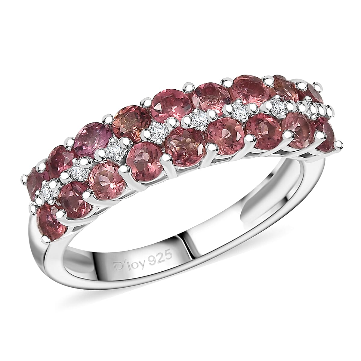D'Joy Premium Ouro Fino Rubellite and White Zircon 1.50 ctw Ring in Rhodium Over Sterling Silver (Size 5.0) image number 0