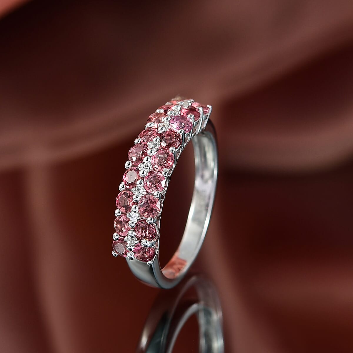 D'Joy Premium Ouro Fino Rubellite and White Zircon 1.50 ctw Ring in Rhodium Over Sterling Silver (Size 5.0) image number 1