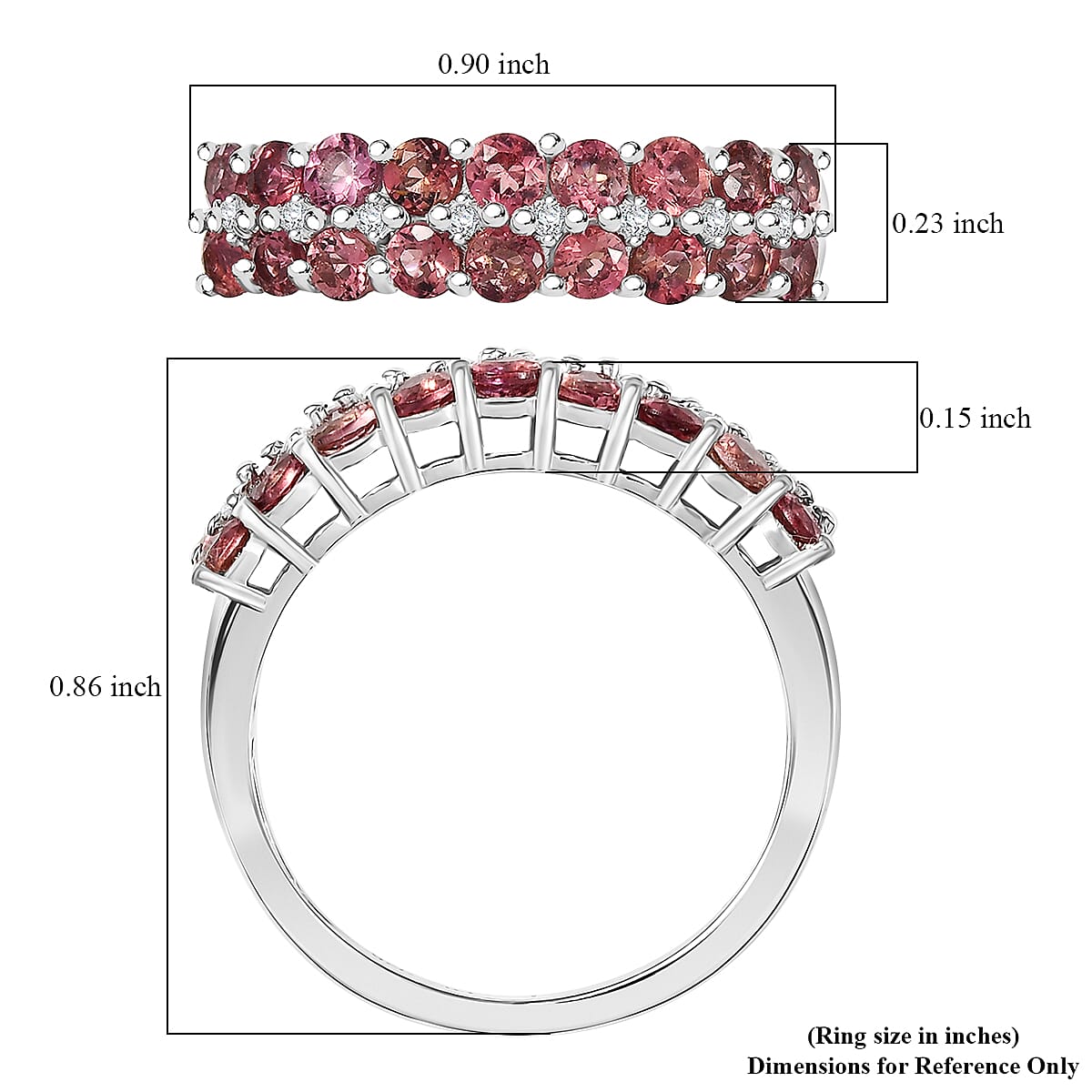 D'Joy Premium Ouro Fino Rubellite and White Zircon 1.50 ctw Ring in Rhodium Over Sterling Silver (Size 5.0) image number 5