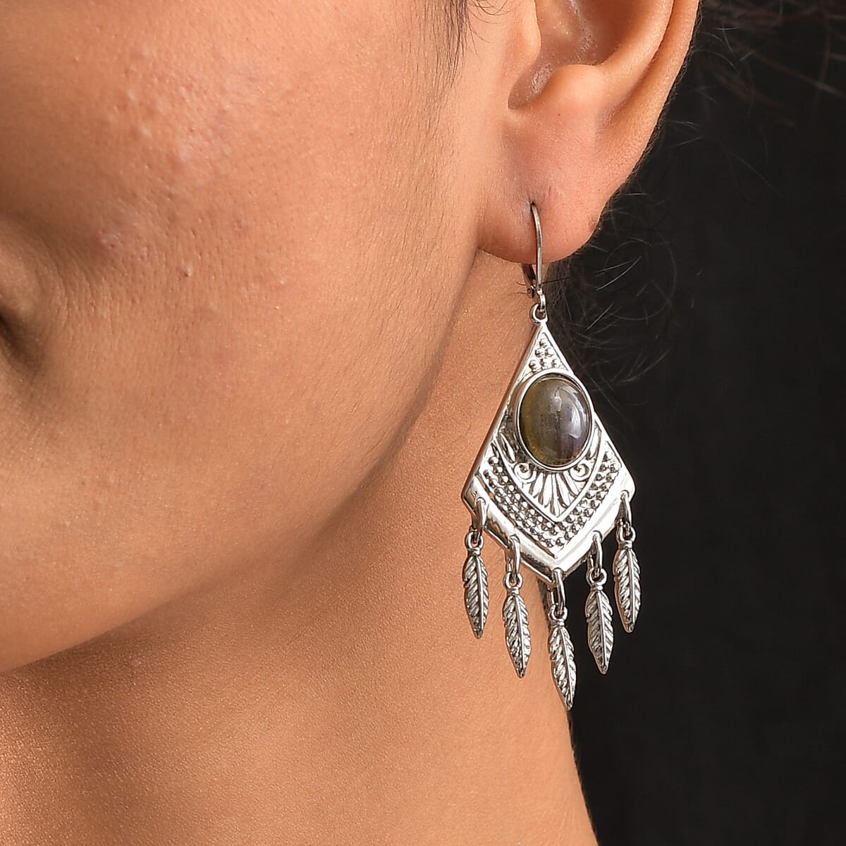 EverTrue Malagasy Labradorite 9.65 ctw Earrings in Stainless Steel image number 2