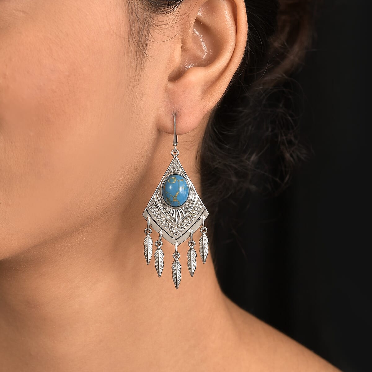 EverTrue Mojave Blue Turquoise 8.30 ctw Earrings in Stainless Steel  image number 2