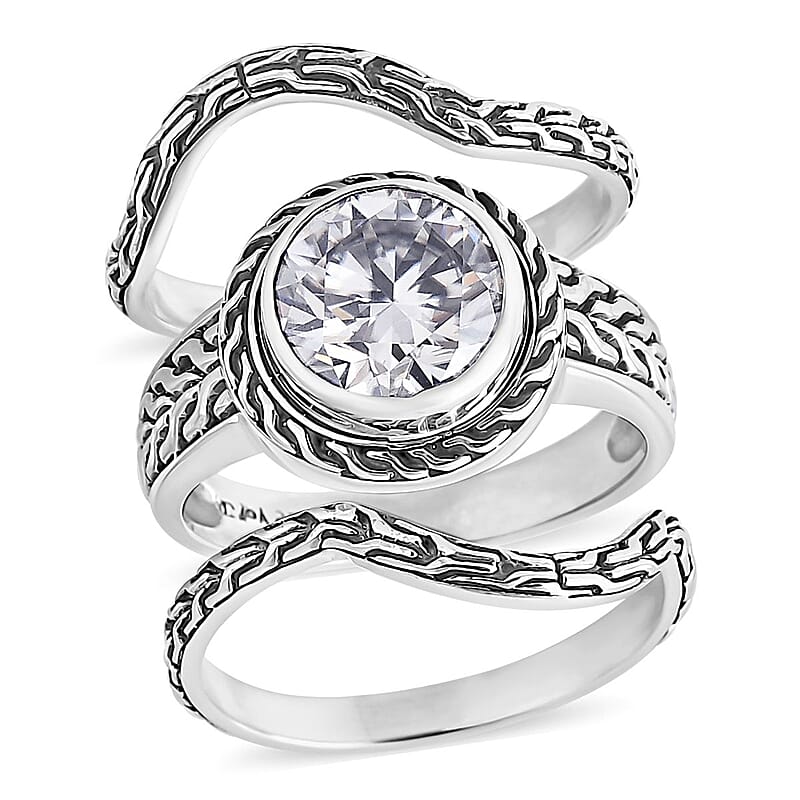D'Joy Bali Legacy Moissanite Tulang Naga Texture Ring in Sterling Silver 3.50 ctw (Size 6.0)