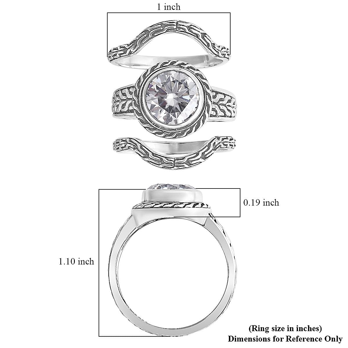 D'Joy Bali Legacy Moissanite Tulang Naga Texture Ring in Sterling Silver 3.50 ctw (Size 6.0)