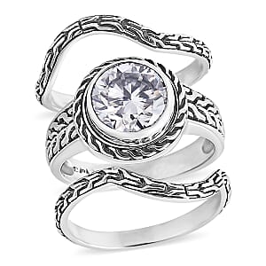 D'Joy Bali Legacy Moissanite Tulang Naga Texture Ring in Sterling Silver 3.50 ctw (Size 7.0)