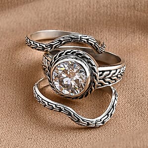 D'Joy Bali Legacy Moissanite Tulang Naga Texture Ring in Sterling Silver 3.50 ctw (Size 8.0)