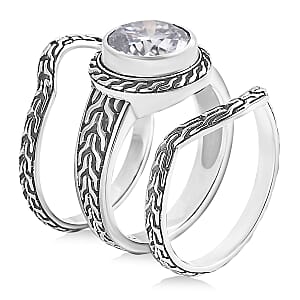 D'Joy Bali Legacy Moissanite Tulang Naga Texture Ring in Sterling Silver 3.50 ctw (Size 9.0)